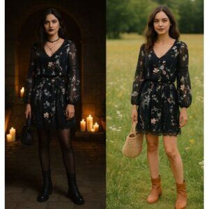 White House Black Market Woman Floral Mini Dress Size 8 Romantic Boho Night Out